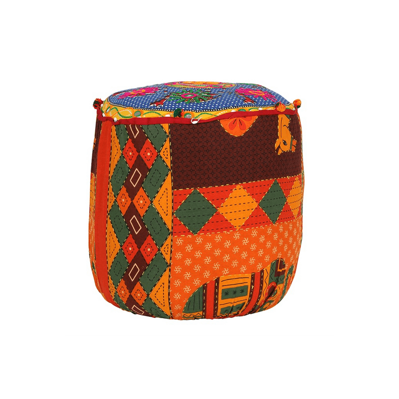 Indian Fabric Recycled Stool - DuvetDay.co.uk