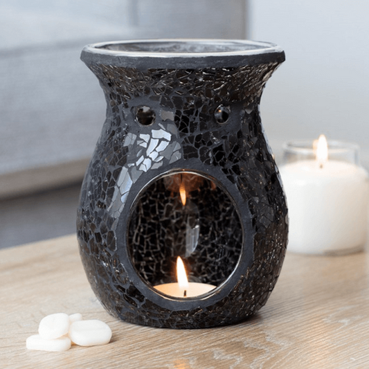 Large Black Crackle Oil Burner - DuvetDay.co.uk