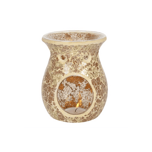 Large Gold Crackle Glass Oil Burner - DuvetDay.co.uk