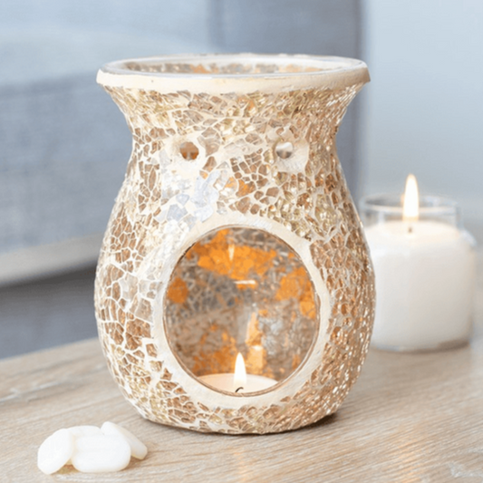 Large Gold Crackle Glass Oil Burner - DuvetDay.co.uk