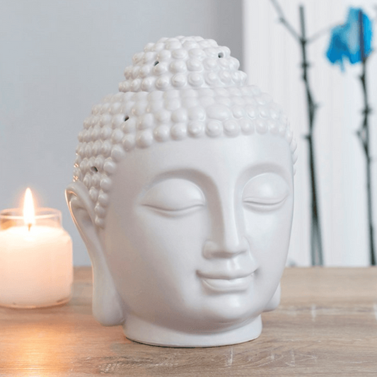 Large Grey Buddha Head Oil Burner - DuvetDay.co.uk