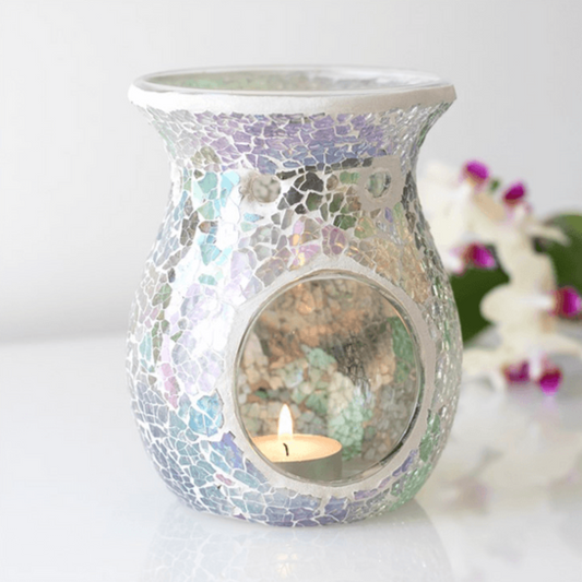 Large Light Blue Iridescent Crackle Oil Burner - DuvetDay.co.uk