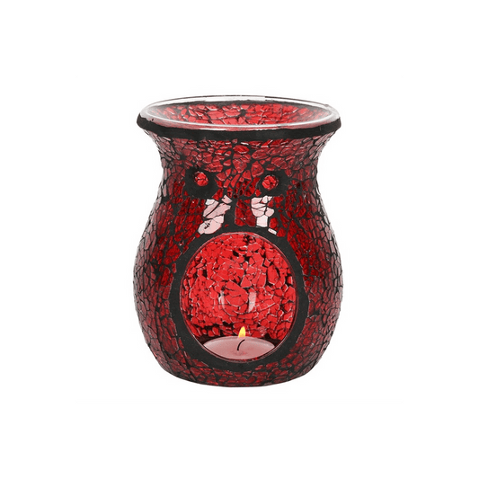 Large Red Crackle Glass Oil Burner - DuvetDay.co.uk