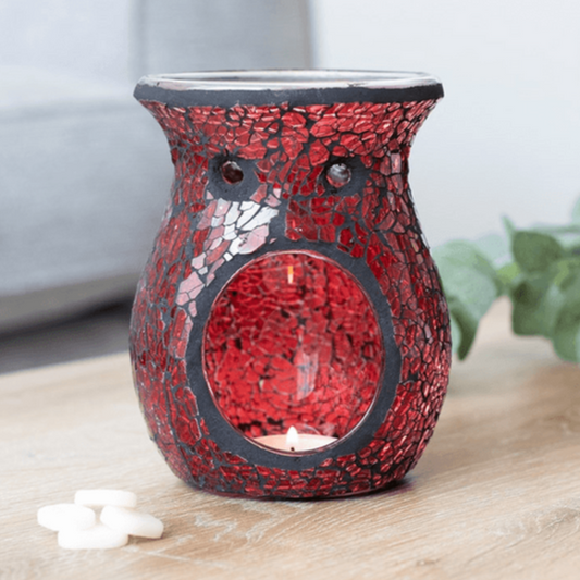 Large Red Crackle Glass Oil Burner - DuvetDay.co.uk