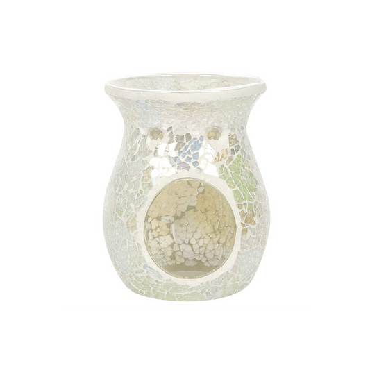 Large White Iridescent Crackle Oil Burner - DuvetDay.co.uk