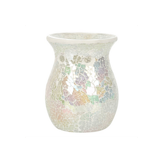 Large White Iridescent Crackle Oil Burner - DuvetDay.co.uk