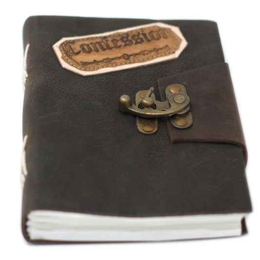 Leather Black Confessions with Lock Notebook (7x5") - DuvetDay.co.uk