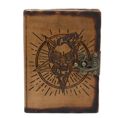 Leather Pentagon & Skull with Burns Detail Notebook (7x5") - DuvetDay.co.uk