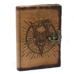 Leather Pentagon & Skull with Burns Detail Notebook (7x5") - DuvetDay.co.uk