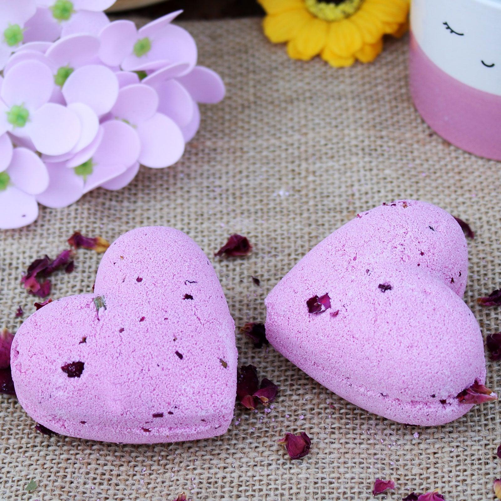 Love Heart Bath Bomb 70g - Ylang & Rose - 5 Pack - DuvetDay.co.uk