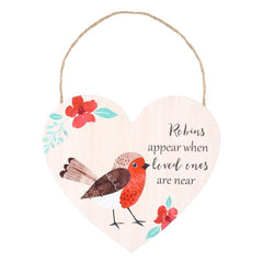 Loved Ones Winter Robin Hanging Heart Sign - DuvetDay.co.uk