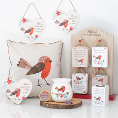 Loved Ones Winter Robin Hanging Heart Sign - DuvetDay.co.uk