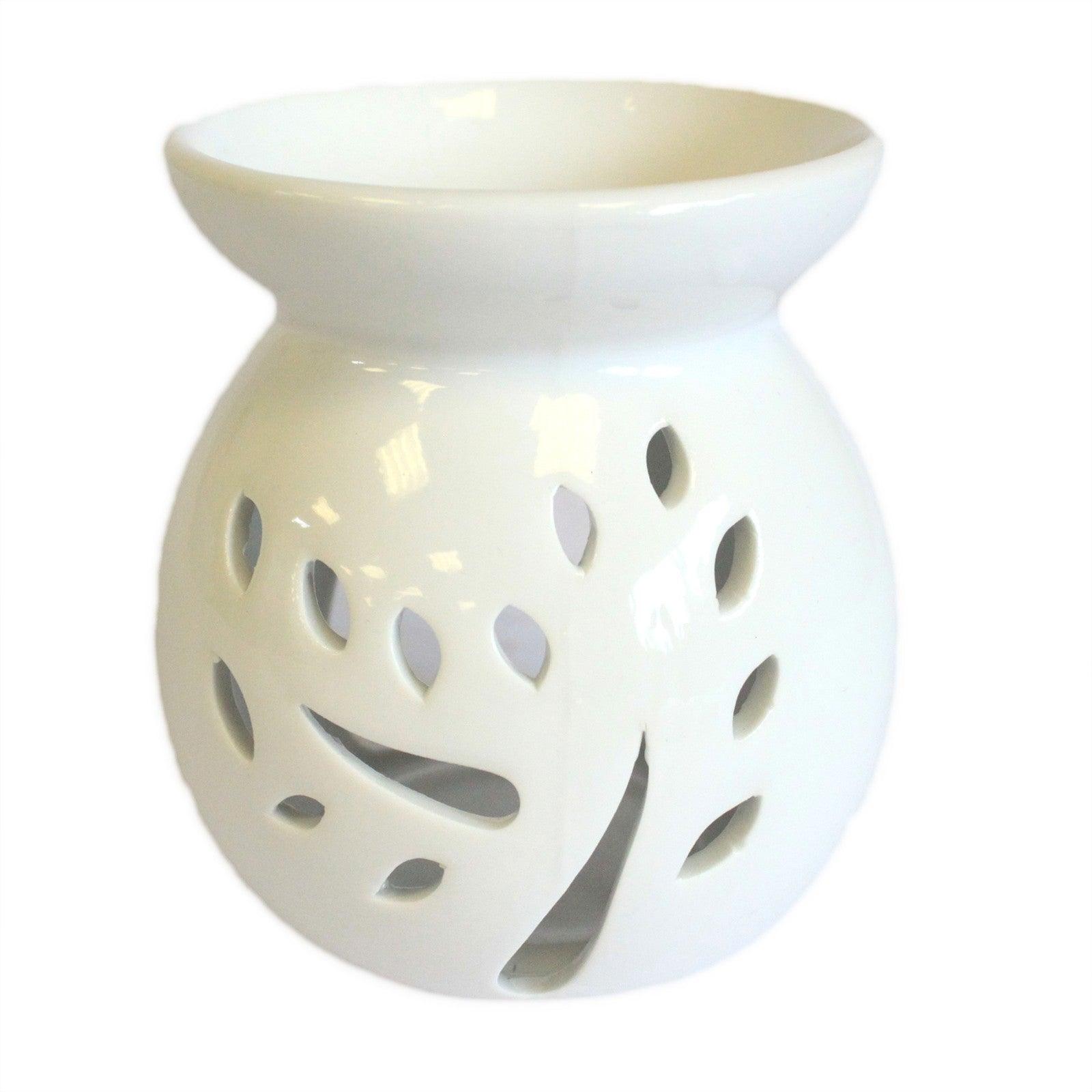 Lrg Classic White Oil Burner - Tree Cut-out - DuvetDay.co.uk