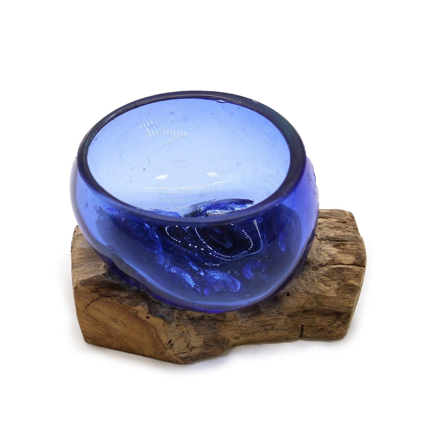 Molton Glass Mini Blue Bowl on Wood - DuvetDay.co.uk