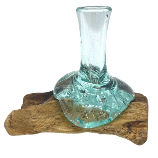 Molton Glass Small Flower Vase on Wood - DuvetDay.co.uk