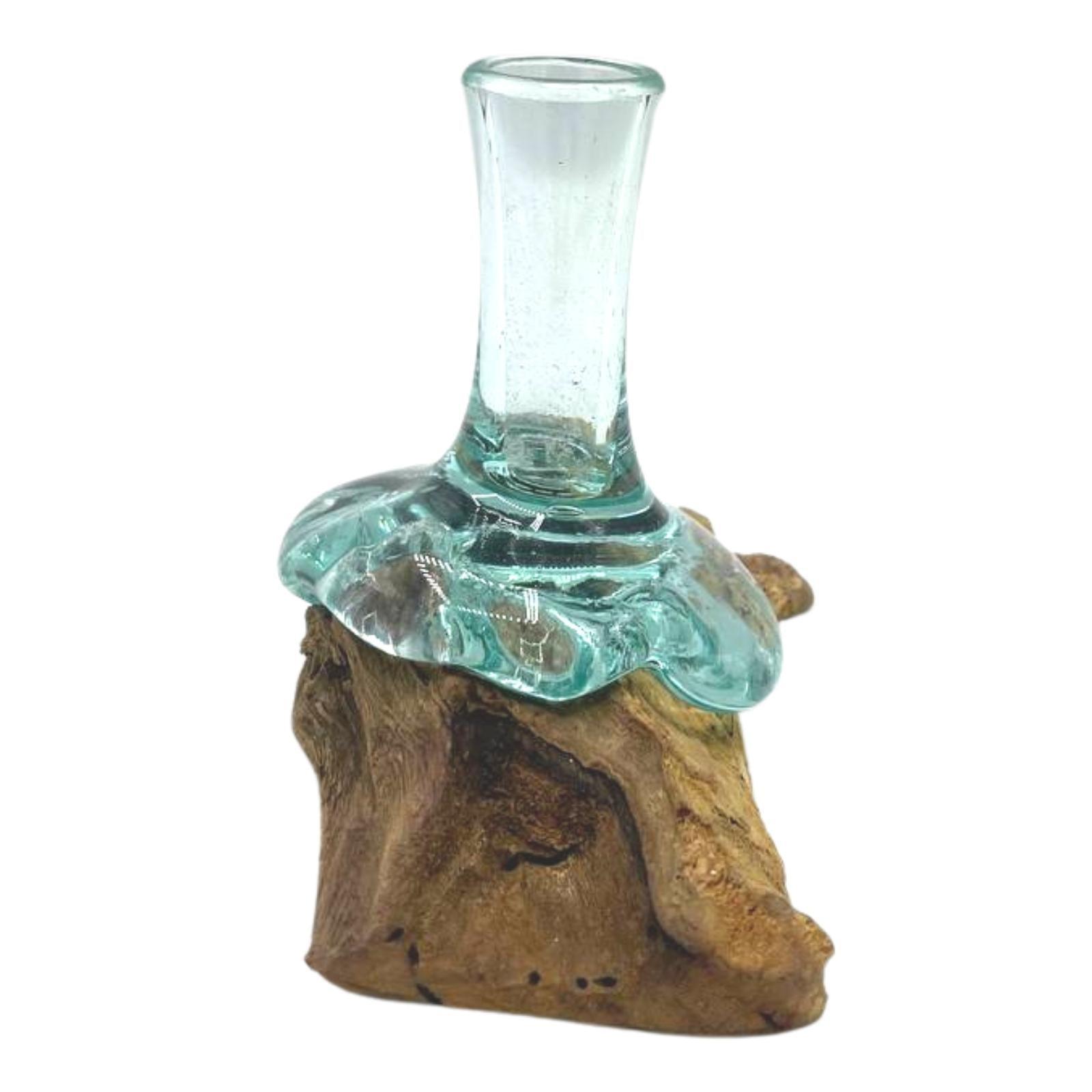 Molton Glass Small Flower Vase on Wood - DuvetDay.co.uk