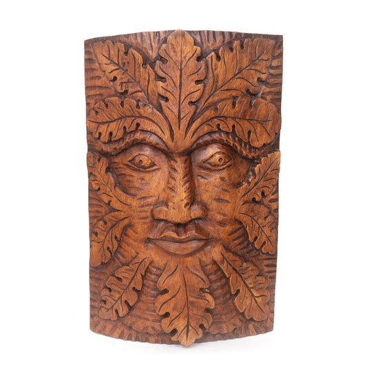 Natural Acacia Wood Green Man Decoration - DuvetDay.co.uk