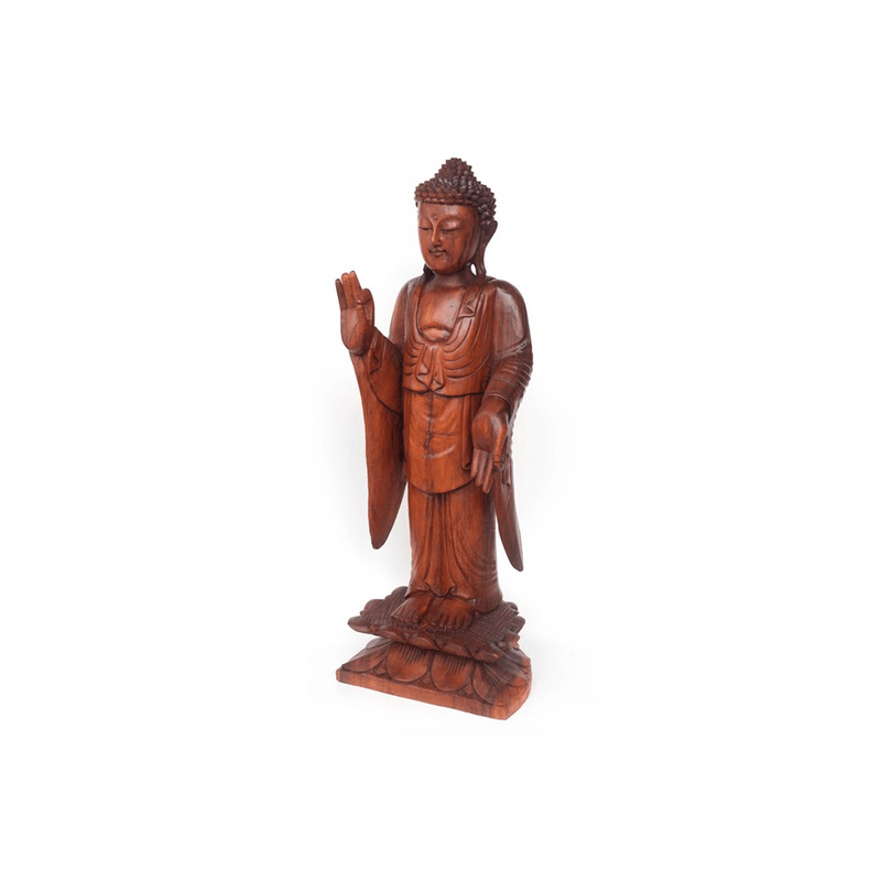 Natural Acacia Wood Standing Buddha - DuvetDay.co.uk