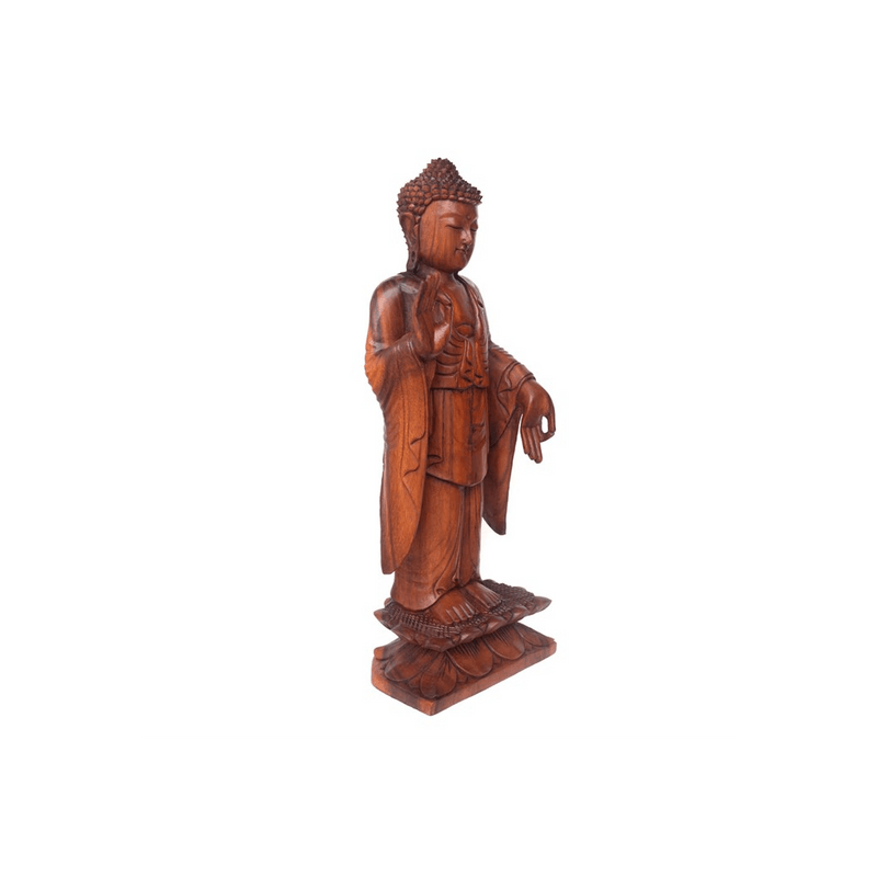 Natural Acacia Wood Standing Buddha - DuvetDay.co.uk