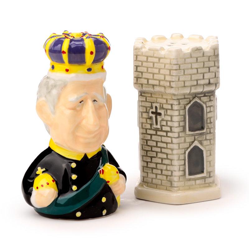 Novelty Ceramic Salt and Pepper - King Charles III - DuvetDay.co.uk