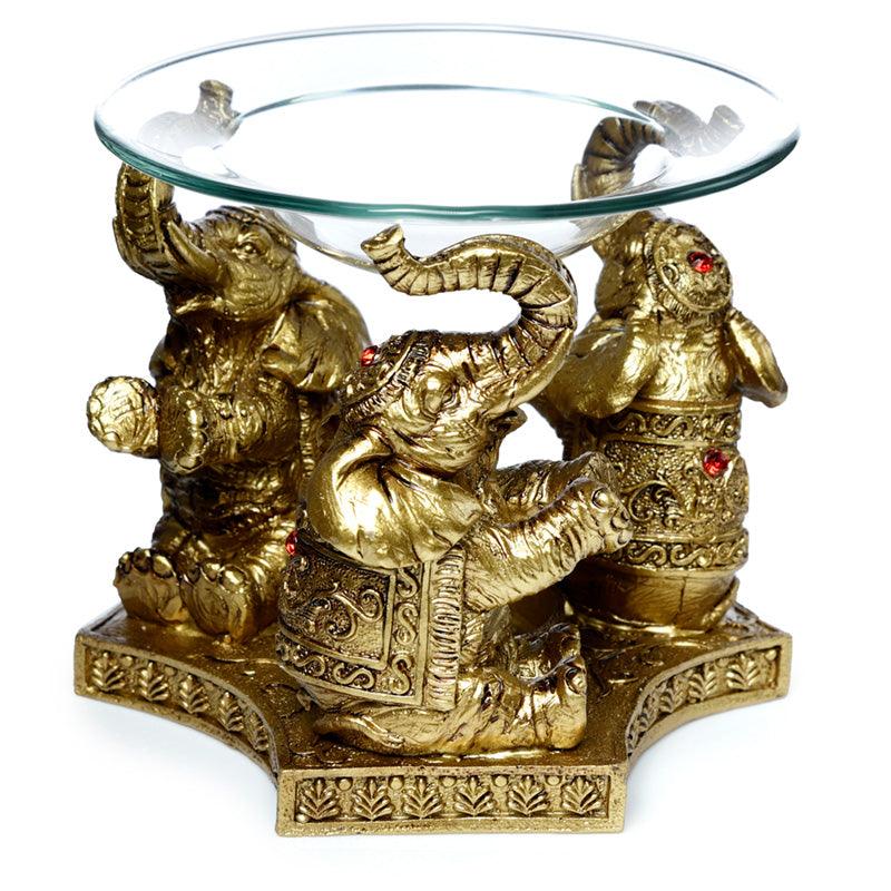 Oil and Wax Burner - Gold Lucky Elephant - DuvetDay.co.uk