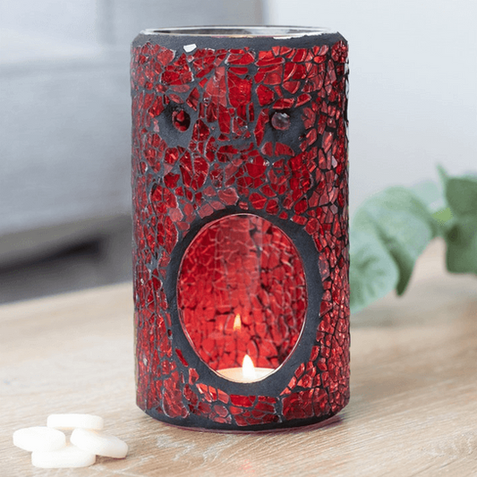 Red Pillar Crackle Glass Oil Burner - DuvetDay.co.uk