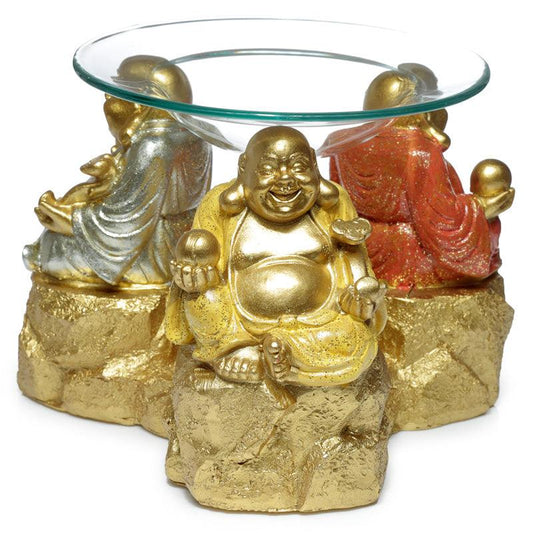 Resin Oil & Wax Burner - Lucky Glitter Laughing Chinese Buddha - DuvetDay.co.uk