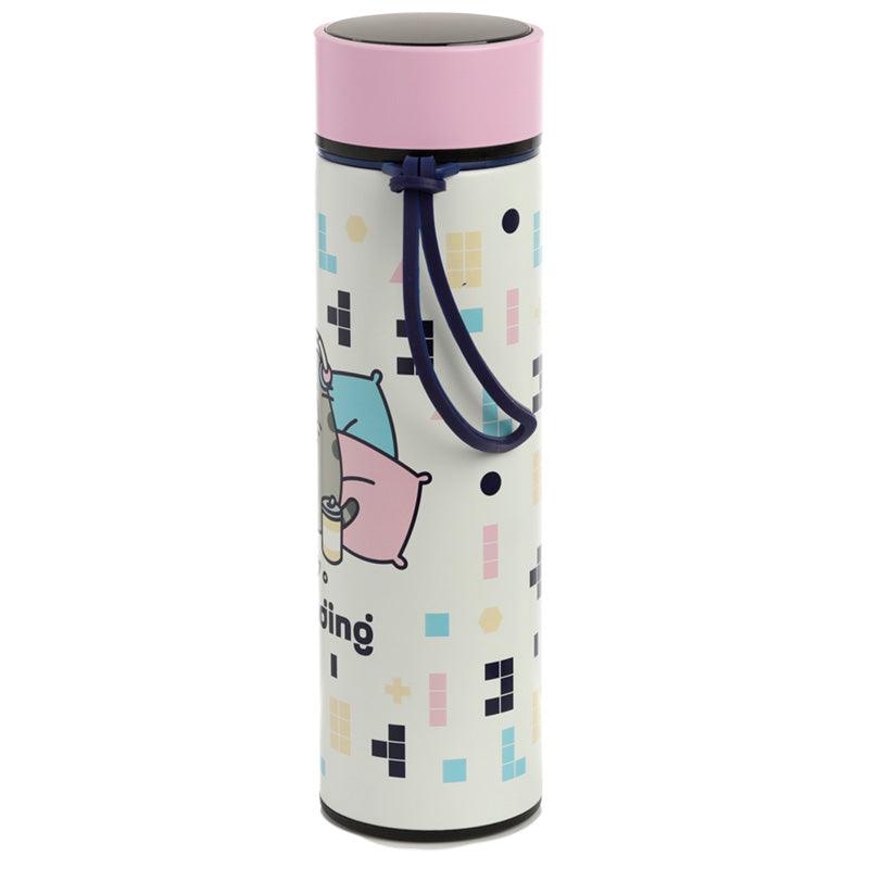 Reusable Stainless Steel Hot & Cold Insulated Drinks Bottle Digital Thermometer - Pusheen the Cat Gaming - DuvetDay.co.uk