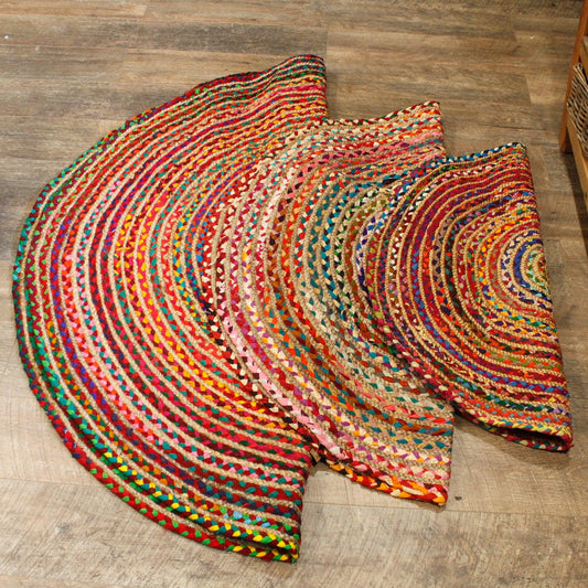 Round Jute and Recycled Cotton Rug - 150 cm - DuvetDay.co.uk