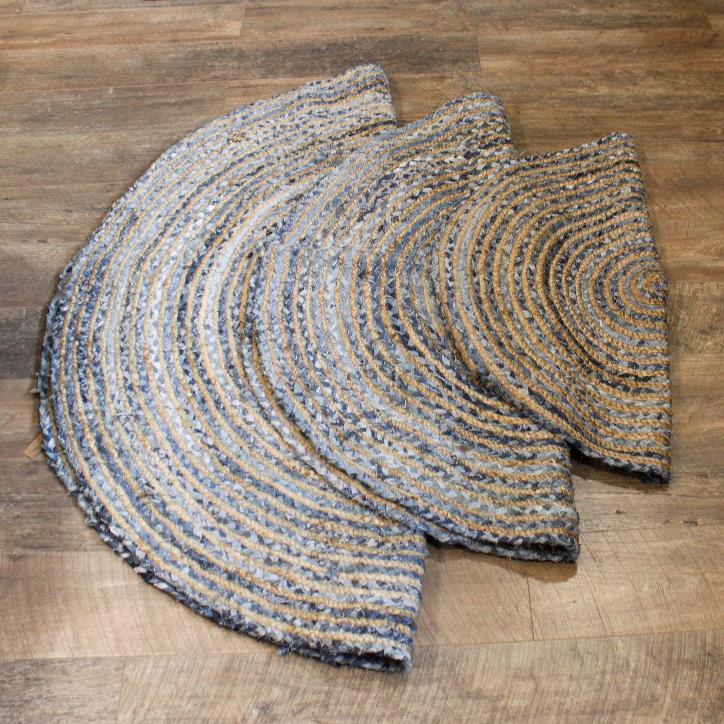 Round Jute and Recycled Denim Rug - 150 cm - DuvetDay.co.uk