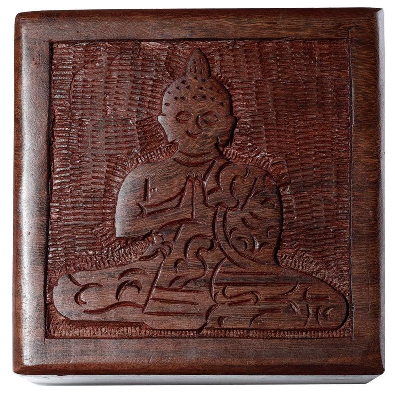 Sheesham Wood Carved Thai Buddha Trinket Box - DuvetDay.co.uk