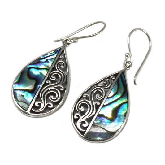 Shell & Silver Earrings - Teardrop- Abalone - DuvetDay.co.uk