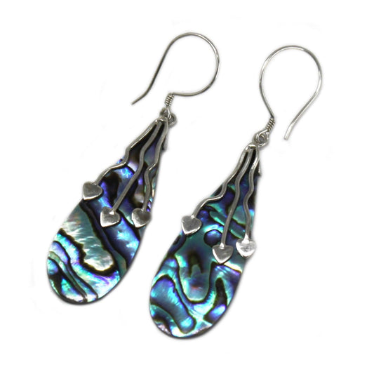 Shell & Silver Earrings - Three Hearts - Abalone - DuvetDay.co.uk