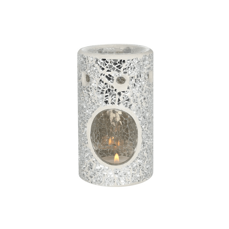 Silver Pillar Crackle Glass Oil Burner - DuvetDay.co.uk