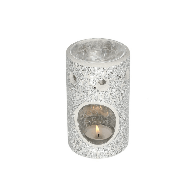 Silver Pillar Crackle Glass Oil Burner - DuvetDay.co.uk