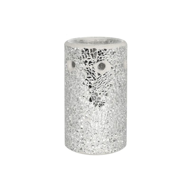 Silver Pillar Crackle Glass Oil Burner - DuvetDay.co.uk