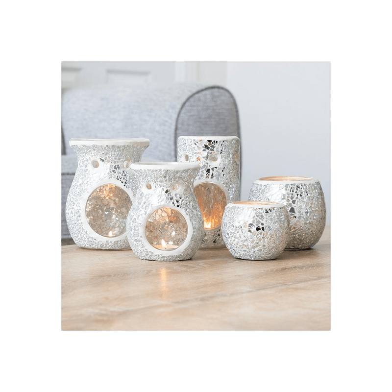 Silver Pillar Crackle Glass Oil Burner - DuvetDay.co.uk