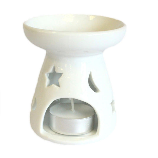 Sm Classic White Oil Burner - Moon & Star - DuvetDay.co.uk