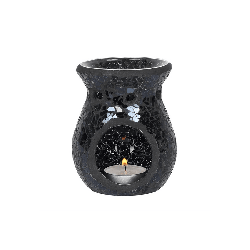 Small Black Crackle Glass Oil Burner - DuvetDay.co.uk