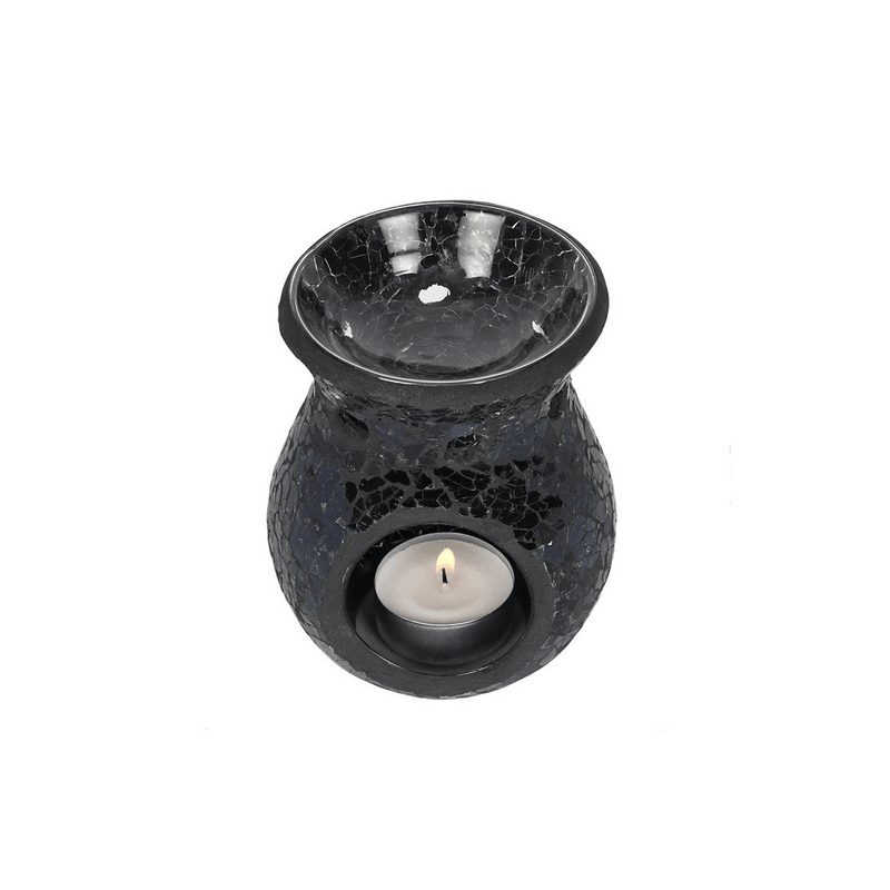 Small Black Crackle Glass Oil Burner - DuvetDay.co.uk