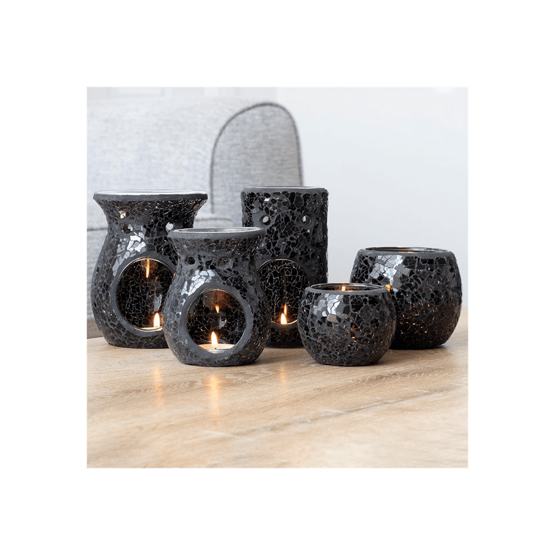 Small Black Crackle Glass Oil Burner - DuvetDay.co.uk