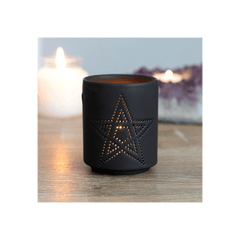 Small Black Pentagram Cut Out Tealight Holder - DuvetDay.co.uk