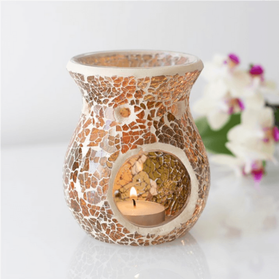 Small Brown Crackle Oil Burner - DuvetDay.co.uk