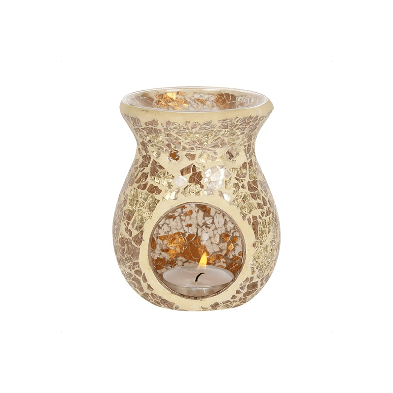 Small Gold Crackle Glass Oil Burner - DuvetDay.co.uk