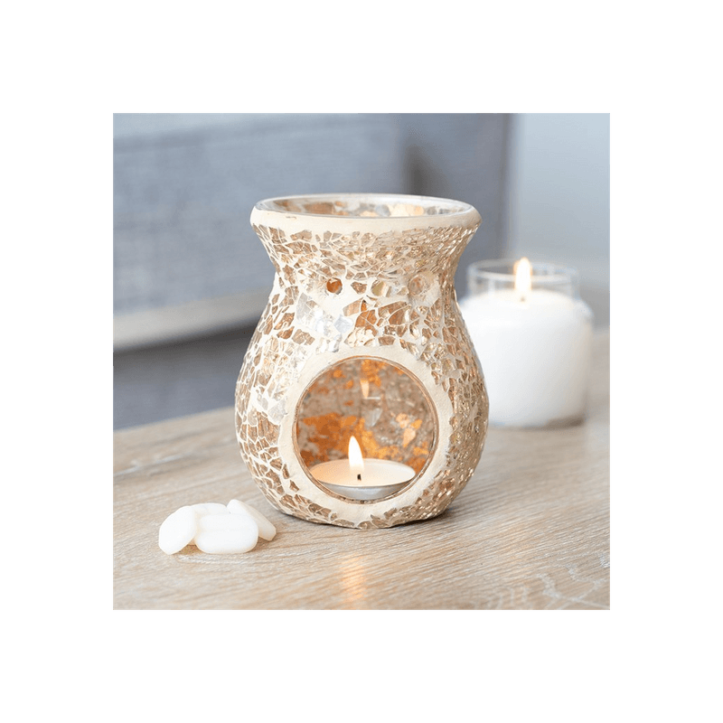 Small Gold Crackle Glass Oil Burner - DuvetDay.co.uk