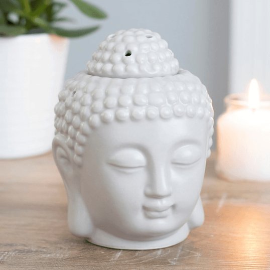 Small Grey Buddha Head Oil Burner - DuvetDay.co.uk