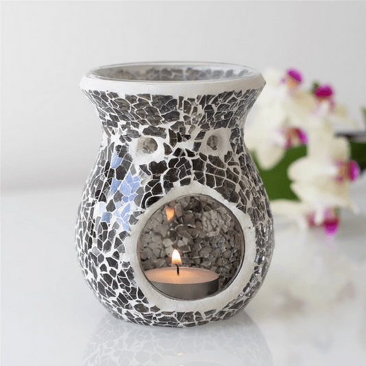 Small Gunmetal Grey Crackle Oil Burner - DuvetDay.co.uk