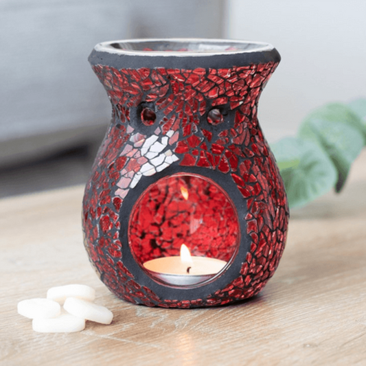 Small Red Crackle Glass Oil Burner - DuvetDay.co.uk