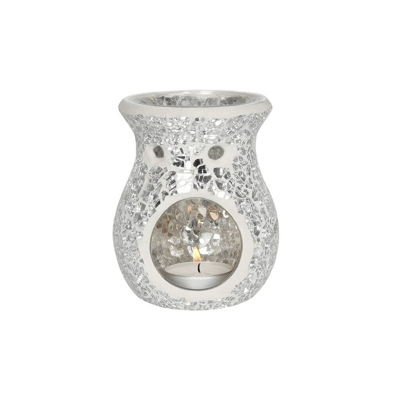 Small Silver Crackle Glass Oil Burner - DuvetDay.co.uk