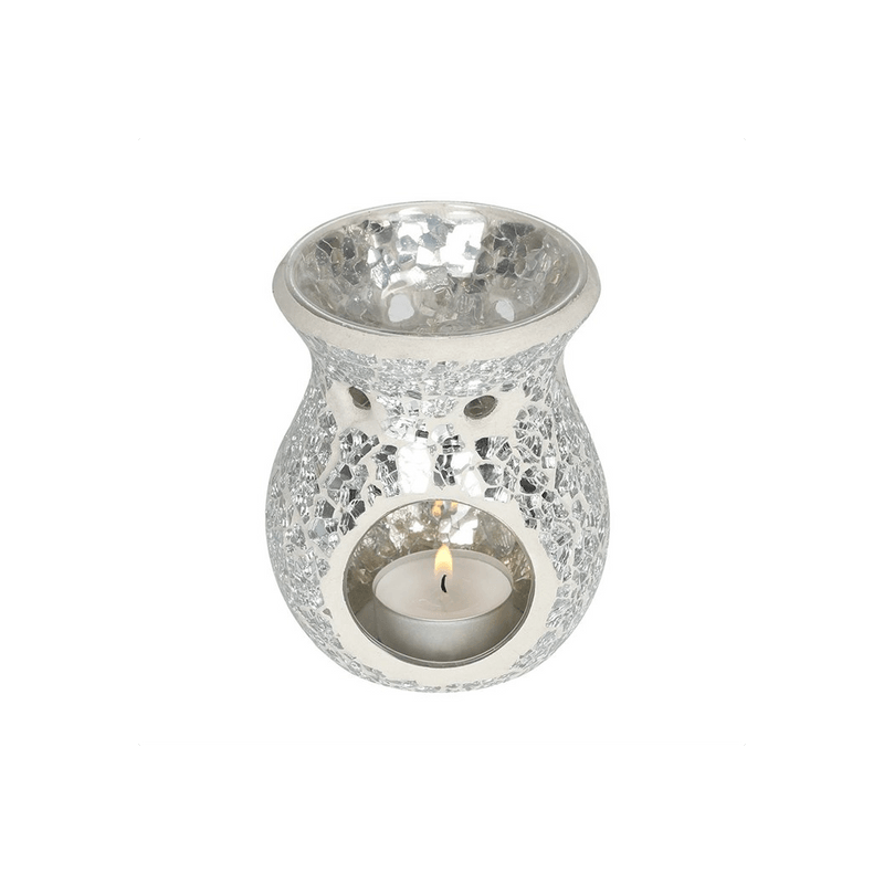 Small Silver Crackle Glass Oil Burner - DuvetDay.co.uk